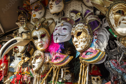 Venetian masks in store display in Venice, Italy, 2016