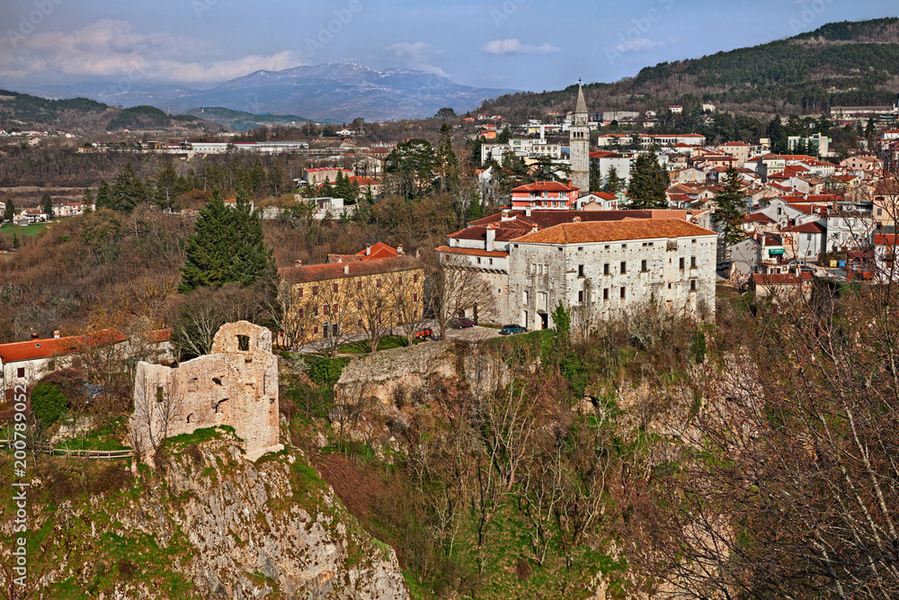 Pazin, Istria, Croatia: landscape of the town on the edge of the canyon