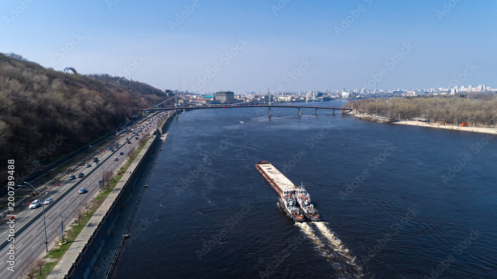 Aerial view of the barge with sand