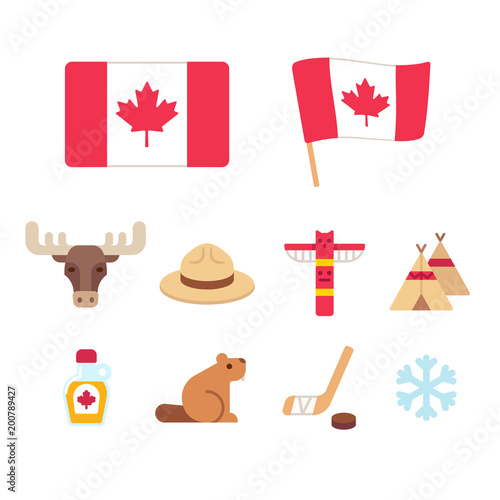 Canada cartoon icons set