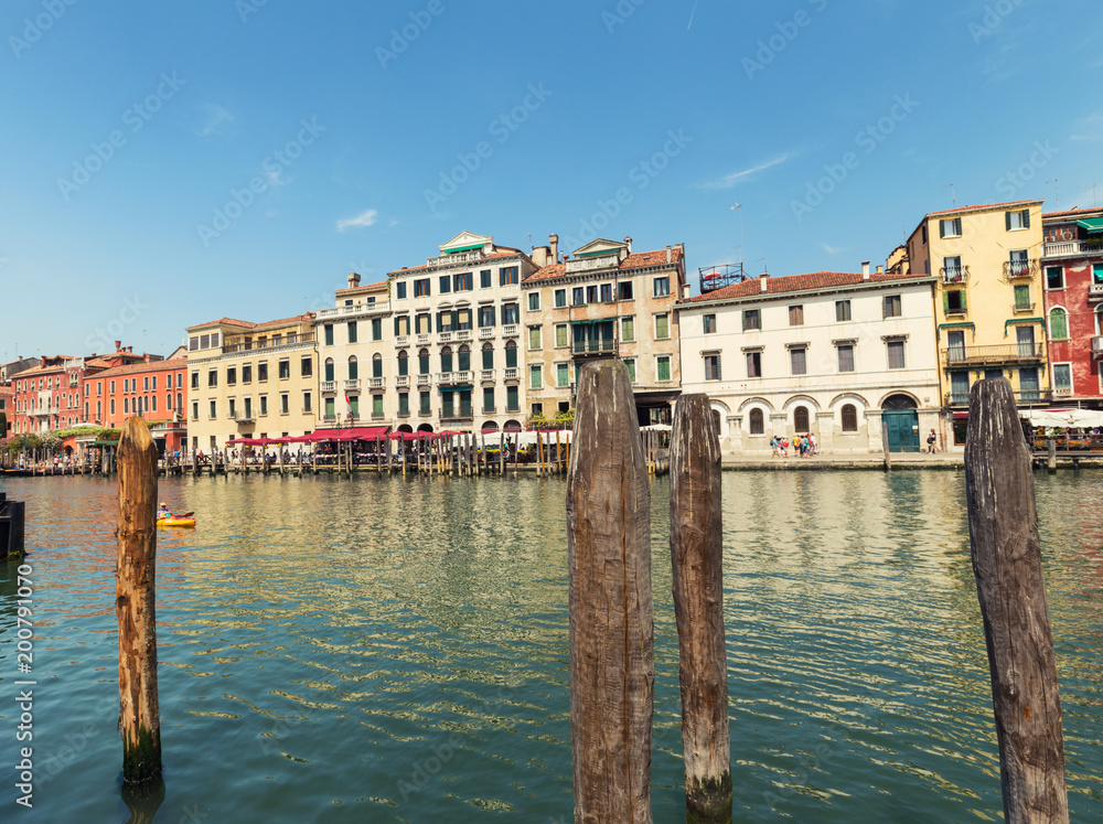 Venice / Afternoon view of the river canal and traditional venetian architecture