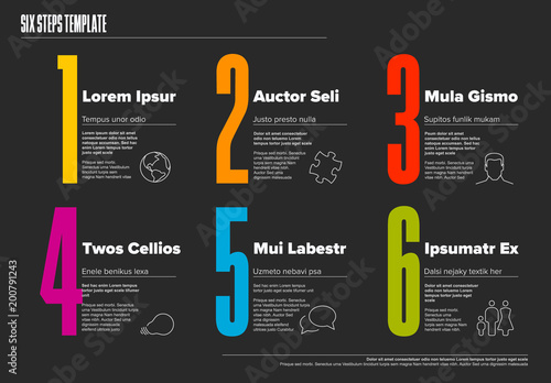 Six steps progress template with nice typography