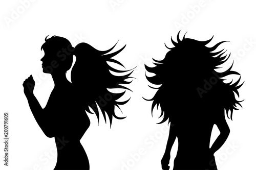 Vector silhouette of woman who running on white background.