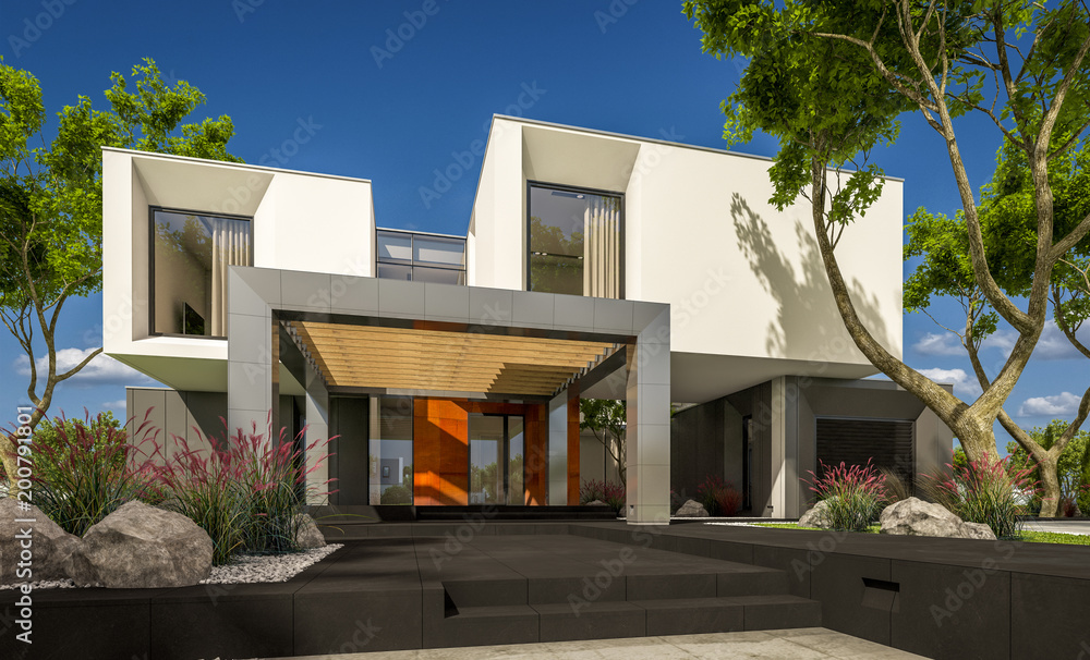 3d rendering of modern house in the garden