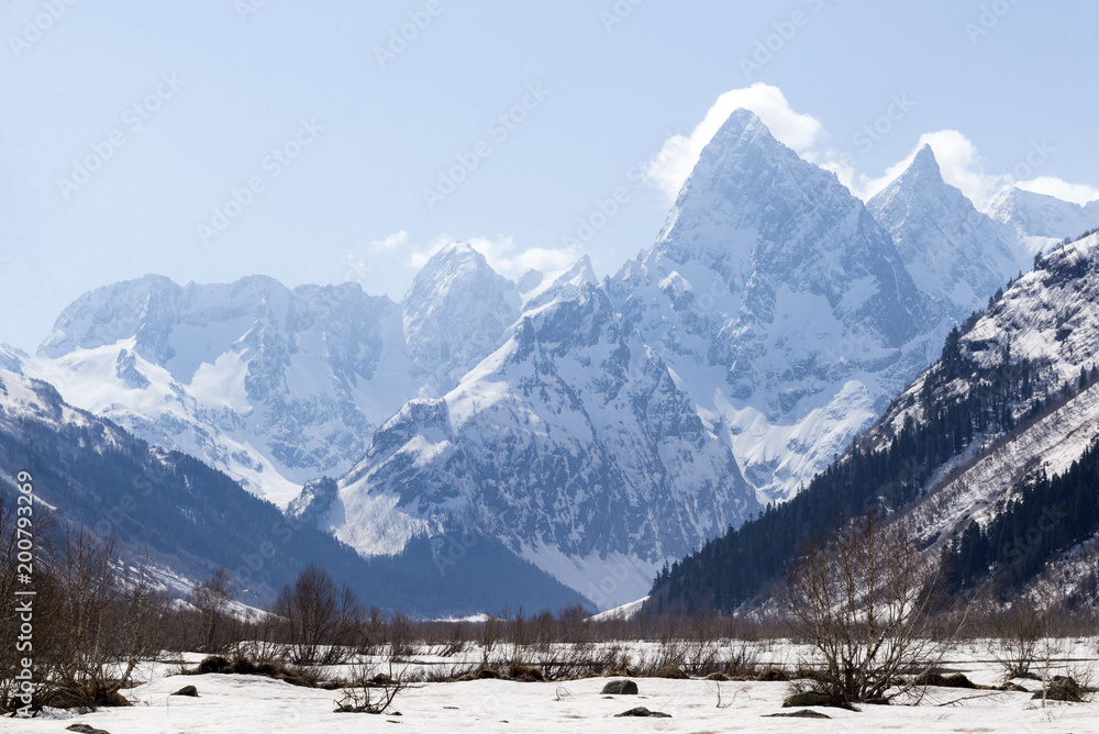 Caucasus mountains, snow-capped mountains
