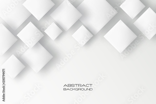 Abstract 3d background with white paper geometric shapes, rectangle tile with drop shadows on white background.  Minimal design. © Meranna