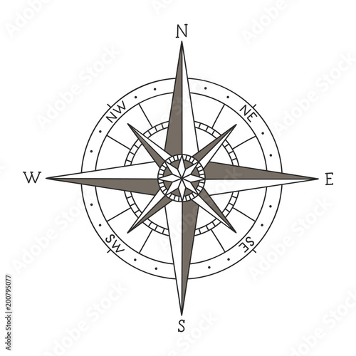 Hand drawn vector compass isolated on white background