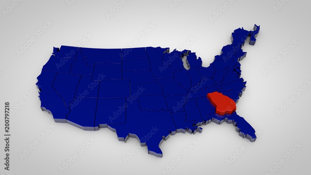 Fototapeta premium usa map with georgia map highlited 3d render