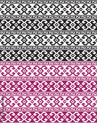 Seamless ethnic Georgian black and ruby red patterns for background, textile.