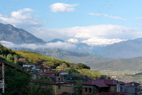 The mountain range in Meteora with the beautiful dramatic sky and light