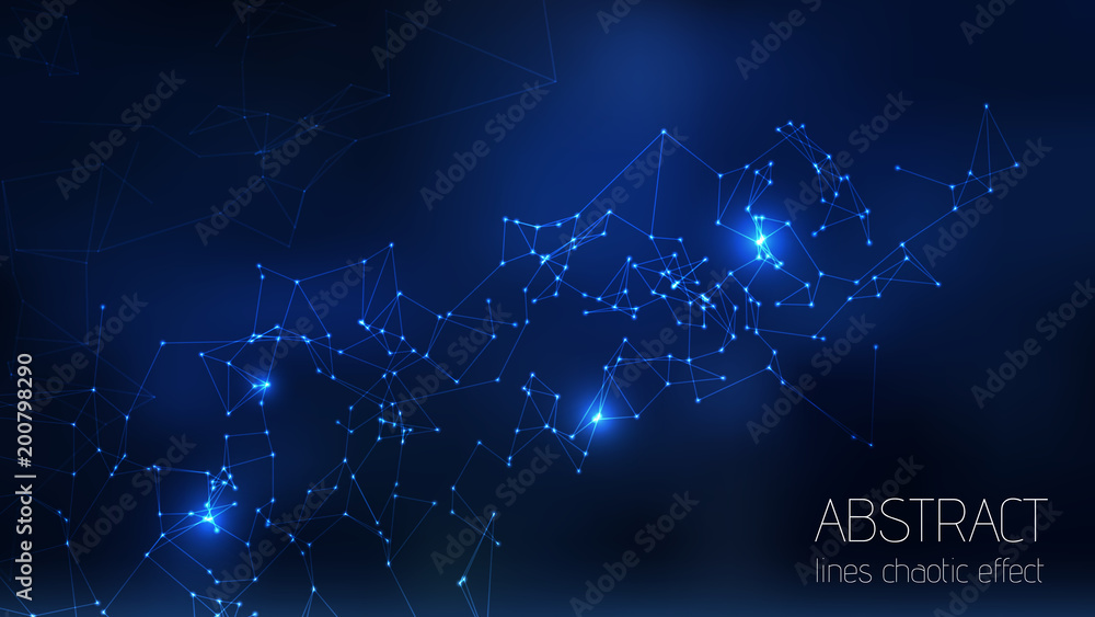 Abstract vector illuminated particles, sparks and lines. Plexus effect. Futuristic cyber constellation structure with Lens Flare Light. Data Connection Concept. - obrazy, fototapety, plakaty 