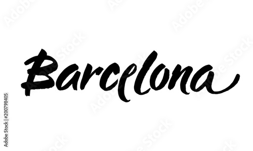 Barcelona. Ink hand lettering. Modern brush calligraphy. Handwritten phrase. Inspiration graphic design element.