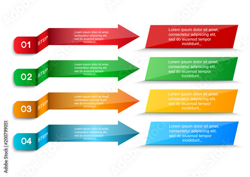 Four steps of the infographics in the form of colored arrows - yellow, green, red, blue. The arrows indicate four nameplate.Elements of infographics for business.Four arrows on a white background.