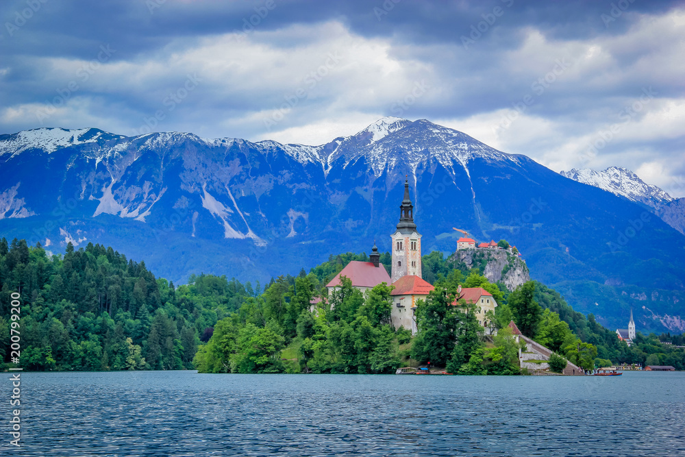 Lake Bled at the foothills of the Julian Alps, Slovenia.