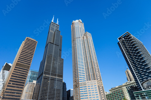 Wide angle shot of various Chicago Skyscrapers including the Willis Tower (Sears Tower) photo