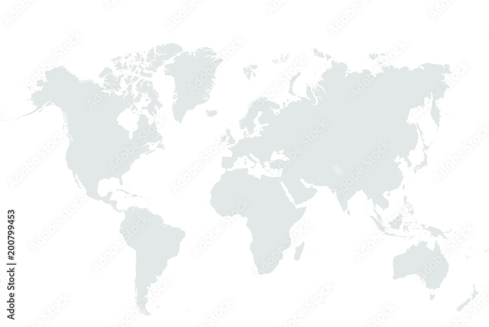 Grey World map vector isolated on white background. Flat Earth template. Globe icon.