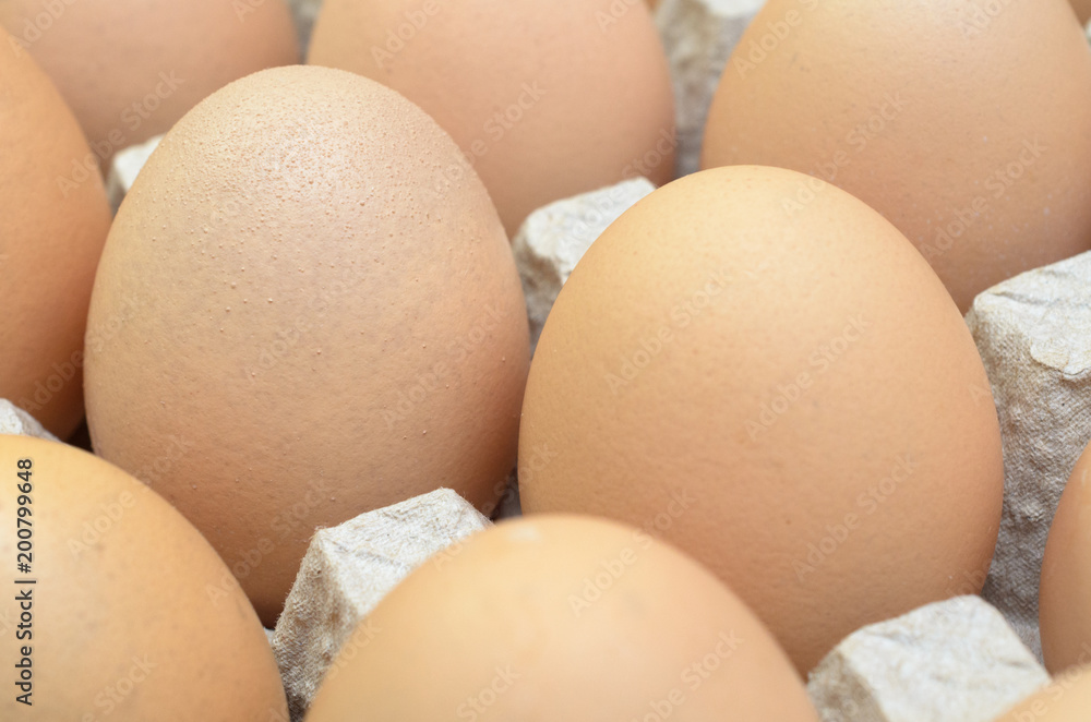 Brown eggs in a cardboard tray for eggs. Brown eggs in a cardboard tray for eggs.