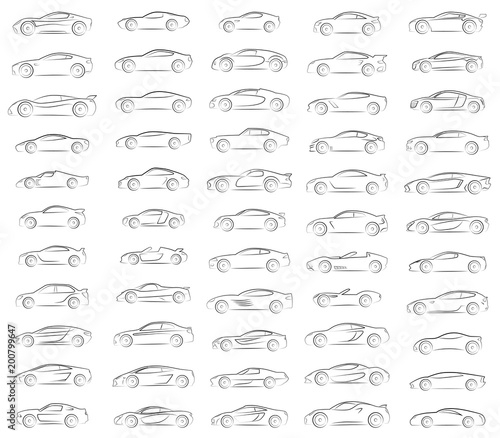 Big set Vector silhouettes of sports cars