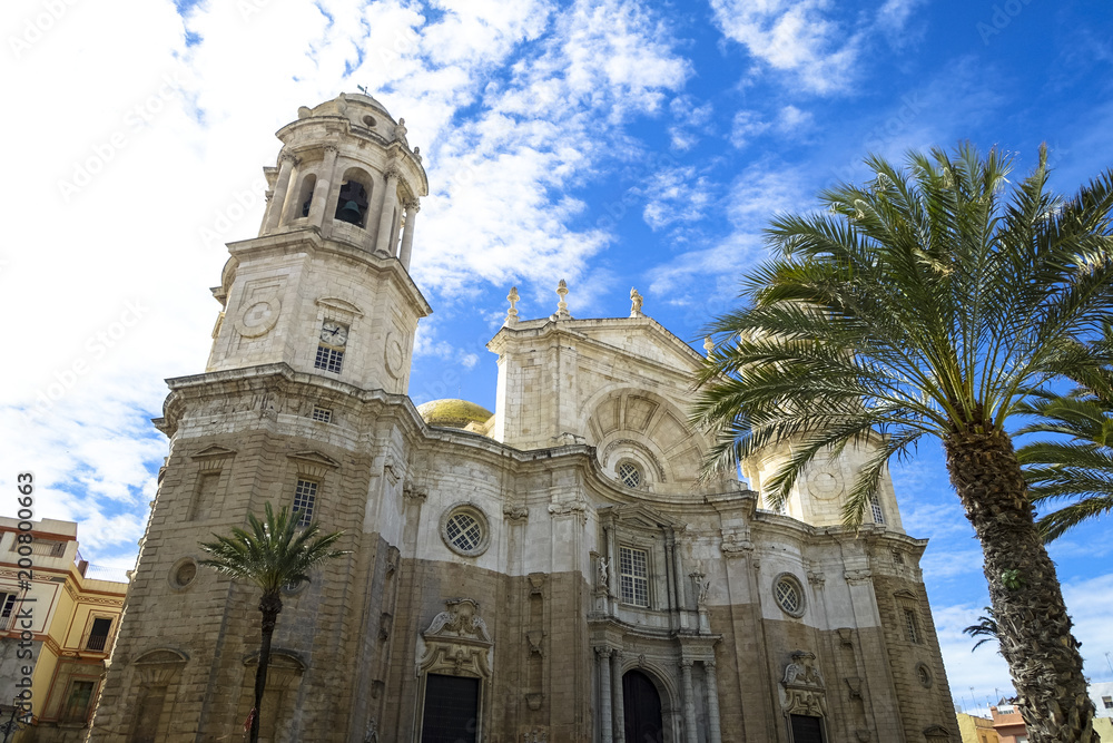 wonderful view of the cathedral de Santa Cruz in Cadiz, Spain, Andalusia, next to the sea (Campo del Sur)