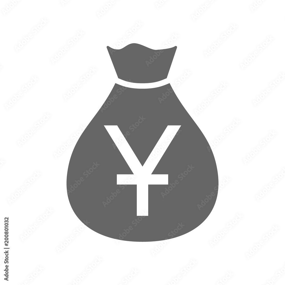 Money bag currency simple design icon. Chinese yuan moneybag icon. China yuan money sack Money bag currency simple design icon. Chinese yuan moneybag icon. China yuan money sack