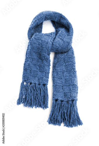 Blue warm scarf on a white background