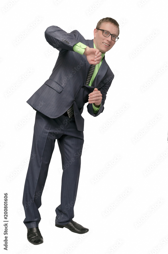 Businessman looks out from some copy space in front of him for placard or poster message. Special offer template. Product presentation. Businessman looks out from some copy space in front of him for placard or poster message. Special offer template. Product presentation.