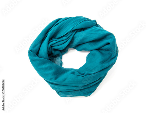 Green silk scarf isolated on white background.