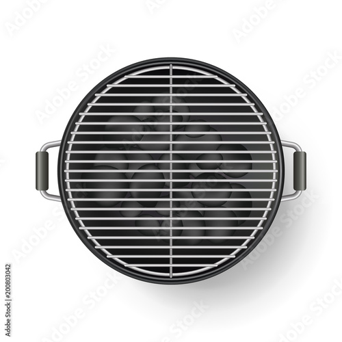 Vector realistic 3d illustration of barbecue grill, isolated on white background. BBQ top view icon © Betelgejze