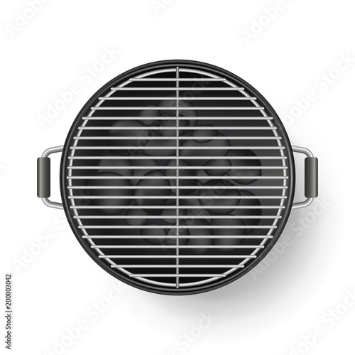 Vector realistic 3d illustration of barbecue grill, isolated on white background. BBQ top view icon