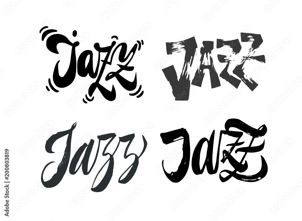 Set of Jazz lettering word. Expressive brush pen lettering. Perfect for music events, jazz concerts. Black on white background. Set of Jazz lettering word. Expressive brush pen lettering. Perfect for music events, jazz concerts. Black on white background.