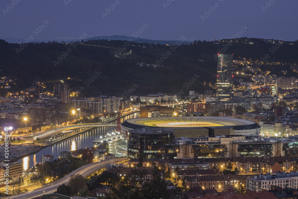 the city of Bilbao at night - obrazy, fototapety, plakaty 