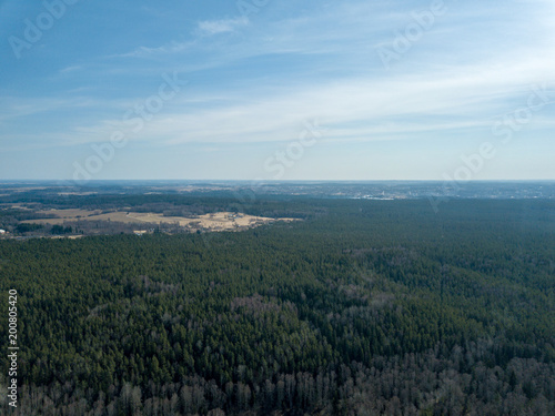 drone image. aerial view of frozen riverbank in spring  Gauja  Latvia