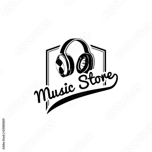 Headphones icon. Music store logo label Music device. Vector. photo