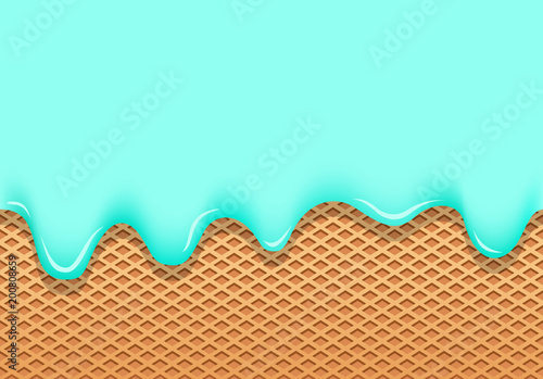 ice cream blue flows through wafer cup and vector texture