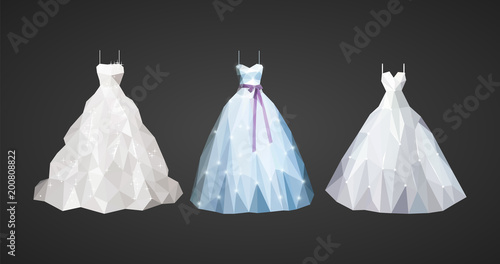 set of wedding dresses lush isolated on black