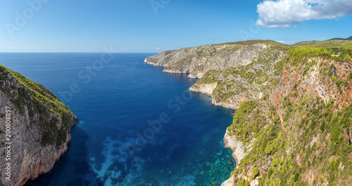 Panoramic view of beautiful coastline in Porto Schiza on Zakynthos island. Greece.