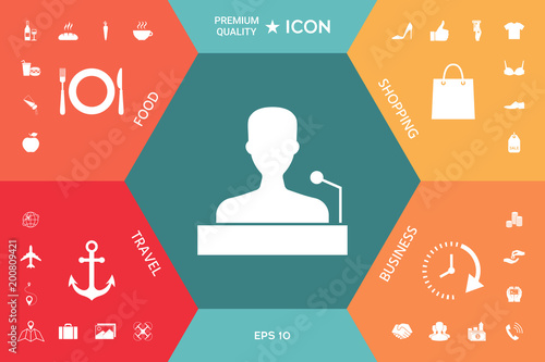 Speaker, orator speaking from tribune icon