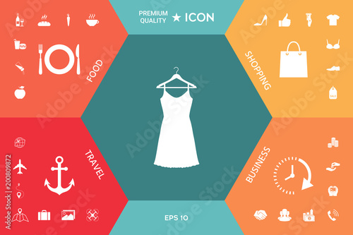 Sundress, Evening dress, combination or nightie on the wardrobe hanger , the silhouette. Menu item in the web design