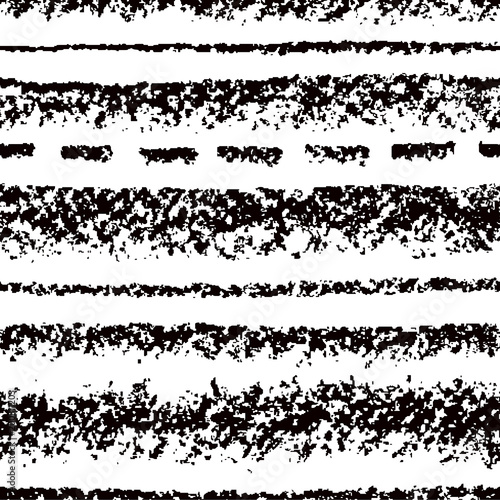 White and black seamless pattern with grunge wax crayon isolated artistic strokes. Hand drawn charcoal or pastel chalk stripes background. Vector line frame or border rubber stamp texture. 