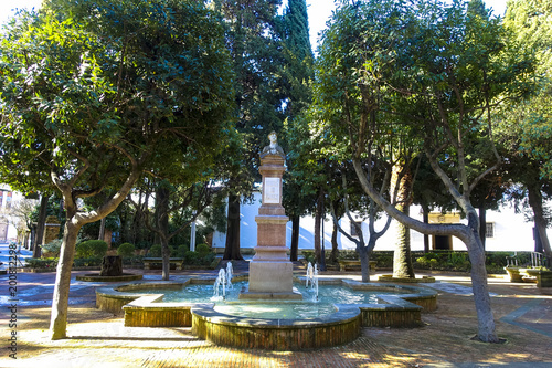 nice park with fountain in Ronda, Spain, Andalusia