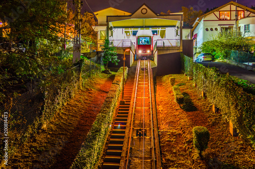 Night view of the Artxanda funicular station in Bilbao, Spain photo