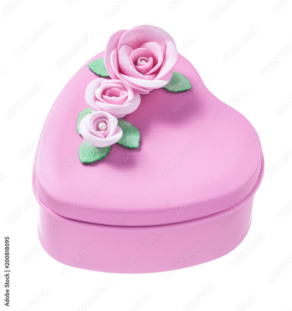 Pink heart-shaped present box isolated on white Pink heart-shaped present box isolated on white