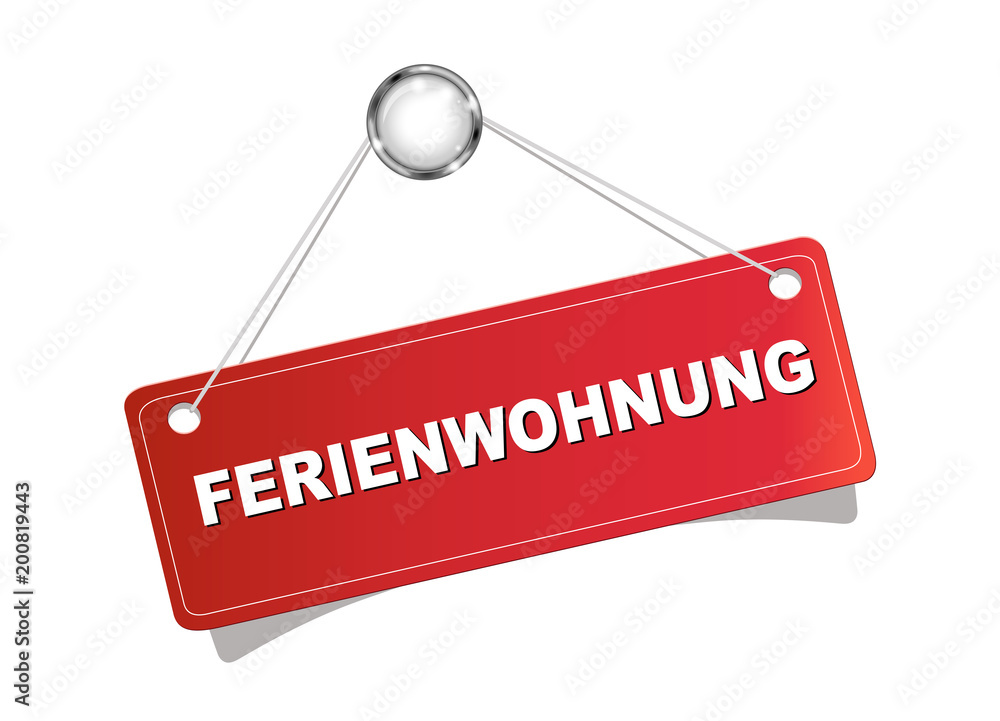 Ferienwohnung
Schild in rot aufgehängt,
Vektor Illustration isoliert auf weißem Hintergrund Ferienwohnung
Schild in rot aufgehängt,
Vektor Illustration isoliert auf weißem Hintergrund