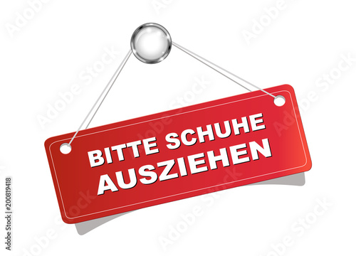 Bitte Schuhe ausziehen,  Schild in rot aufgehängt, Vektor Illustration isoliert auf weißem Hintergrund