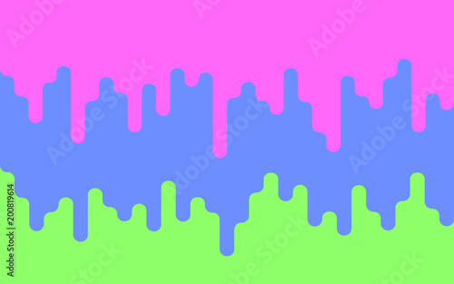 Multicolor dripping paint. Drips of paint on a green background. Bright backdrop. Vector illustration