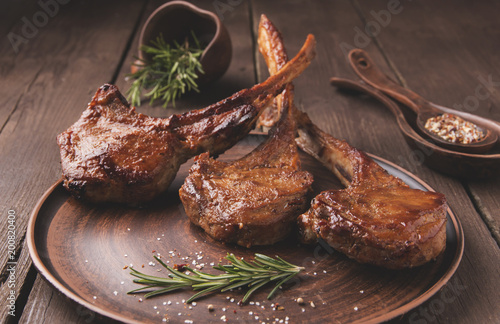 Fotótapéta grilled lamb veal ribs loin on a plate