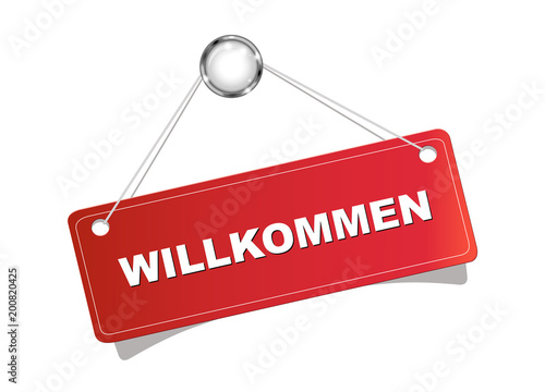 
Willkommen
Schild in rot aufgehängt.
Vektor Illustration isoliert auf weißem Hintergrund