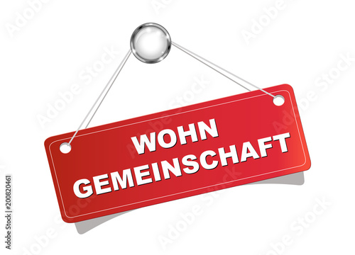 Wohngemeinschaft, WG
Schild in rot aufgehängt, 
Vektor Illustration isoliert auf weißem Hintergrund
 