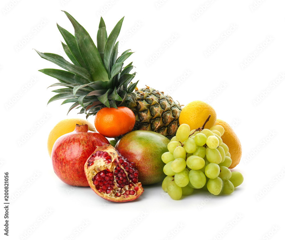 Set of fresh tropical fruits on white background Set of fresh tropical fruits on white background