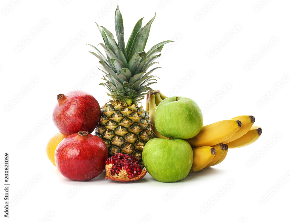 Set of fresh tropical fruits on white background Set of fresh tropical fruits on white background